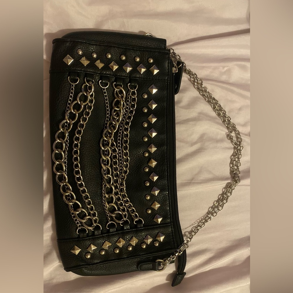 vintage studded faux leather shoulder bag